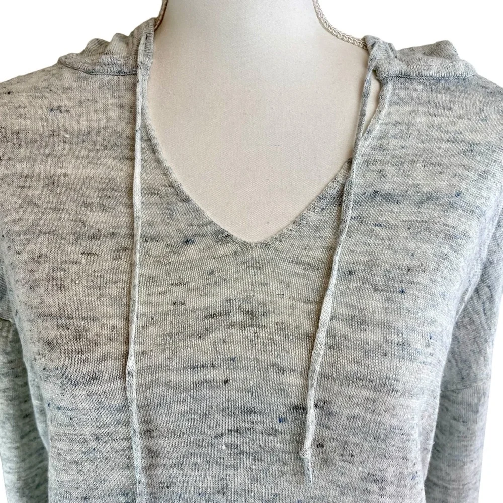 HAVEN WELL WITHIN Gray Linen Hoodie Hooded Sweater Sz M Beach Casual Sheer Light